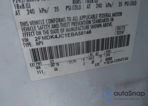 2014 Ford Edge Sel z USA, uszkodzony, nr VIN 2FMDK4JC1EBA58146